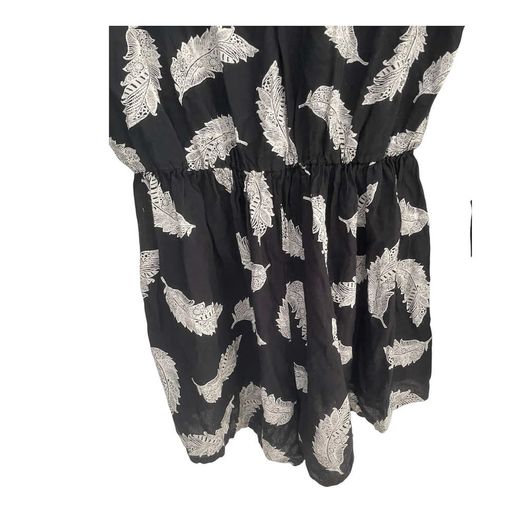 Truth Women Black White Feather Print Long Sleeve V-Neck Romper Small - Picture 6 of 7